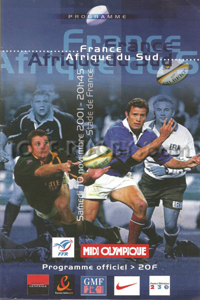 2001 France v South Africa  Rugby Programme
